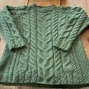 Aran Crafts Made In Ireland Green Mock Neck Cable Knit Wool Sweater